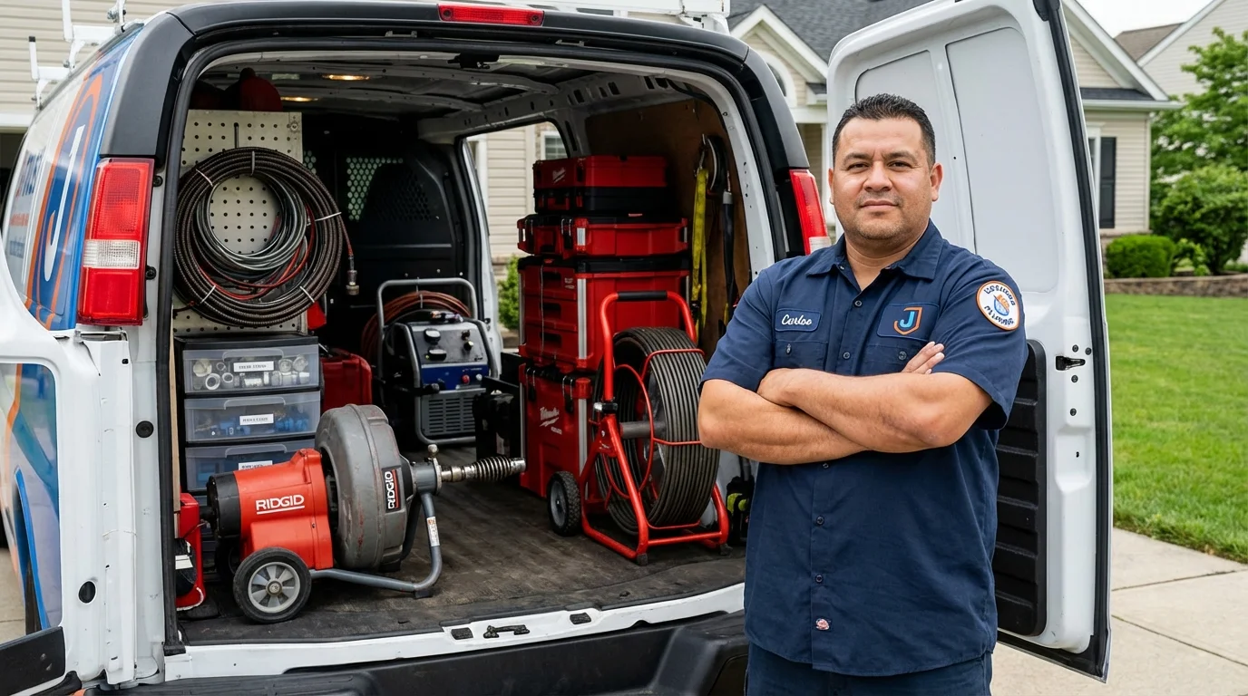 Professional drain cleaning equipment and Johns Plumbing LLC plumber in Truro