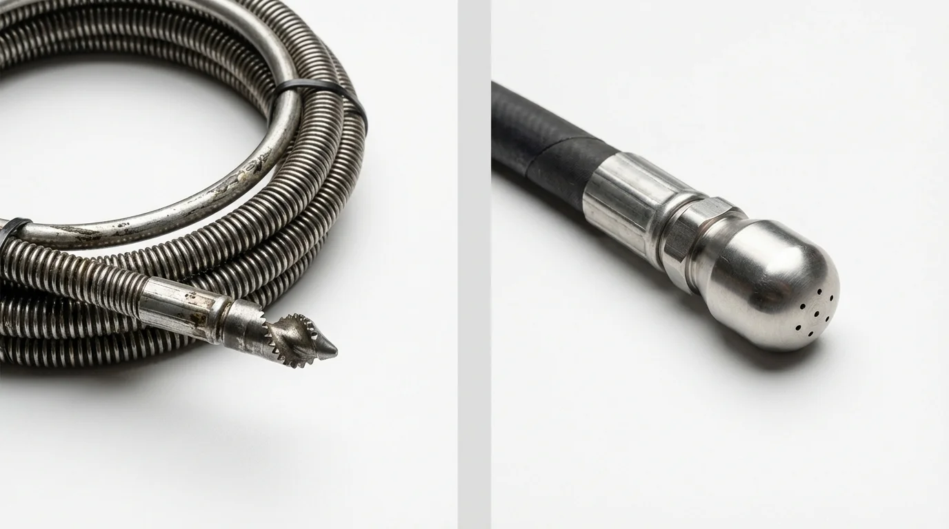 Drain snake cable and hydro jetting nozzle used for drain cleaning in Truro, MA
