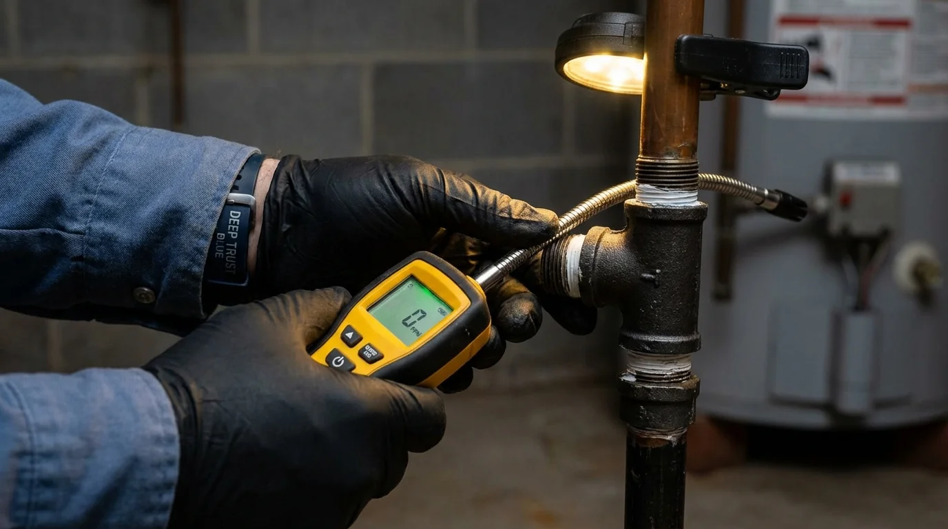 Gas leak detection with electronic sniffer by Johns Plumbing LLC in Truro