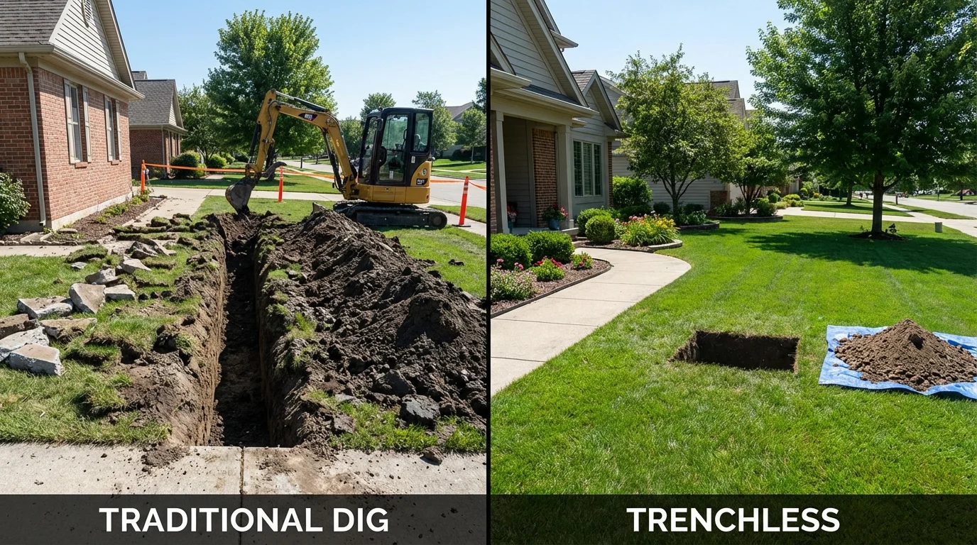 Trenchless sewer repair with minimal yard damage versus traditional excavation in Truro, MA
